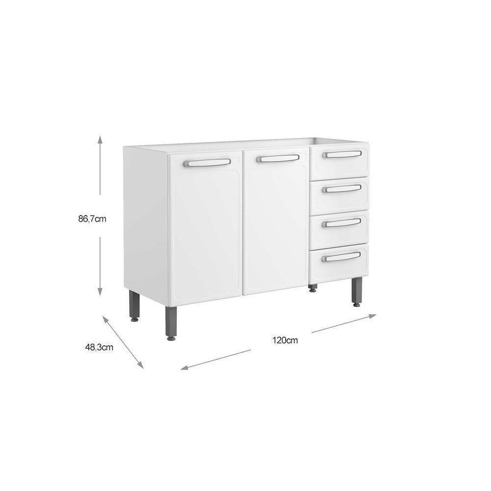 Gabinete P- Pia Cozinha Balcão Evidence 7026 C- 2 Portas E 4 Gavetas S- Tampo 120cm Branco - Bertolini - 3