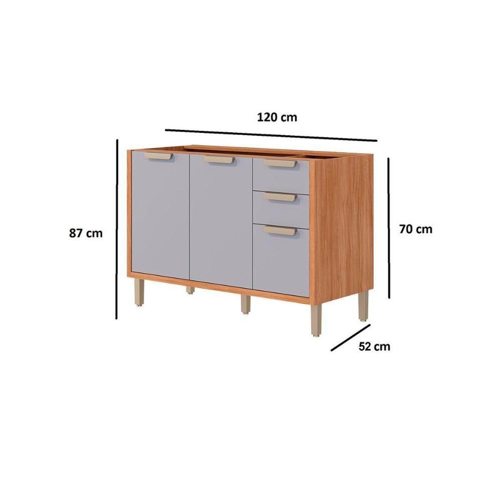 Gabinete P- Pia Cozinha Balcão S- Tampo Eloise C- 2 Portas E 3 Gavetas 120cm Cinamomo-platina - Mgm - 3