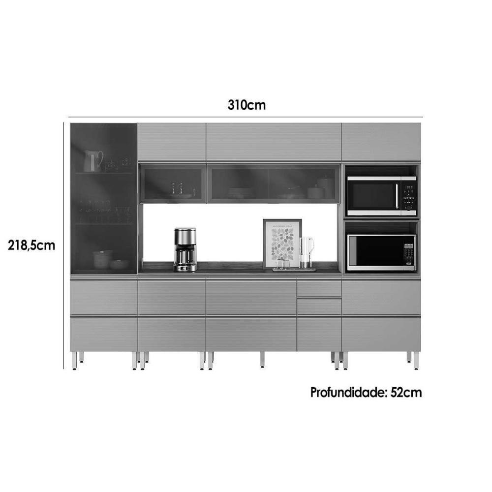 Cozinha Completa Proença 6 Peças (2aéreos+2balcões+1torrequente+1cristaleira) C6p95 Nogueira-carbono Prime Tx - Demóbile - 3