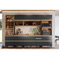 Cozinha Completa Proença 6 Peças (2aéreos+2balcões+1torrequente+1cristaleira) C6p95 Nogueira-carbono Prime Tx - Demóbile - 1