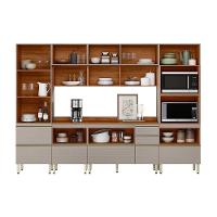 Cozinha Completa Proença 6 Peças (2aéreos+2balcões+1torrequente+1cristaleira) C6p95 Nogueira-carbono Prime Tx - Demóbile