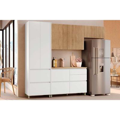 Cozinha Modulada Completa Rainha 4 Peças (2aéreos+1balcão+1paneleiro) C4p158 Branca-nature - Nesher