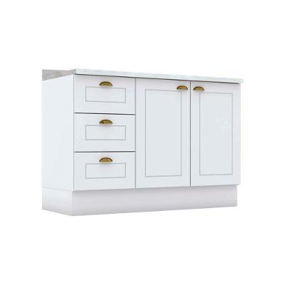 Gabinete De Cozinha Modulado Balcão P- Pia C- Tampo Americana C- 2 Portas E 3 Gavetas 120cm Branco - Henn