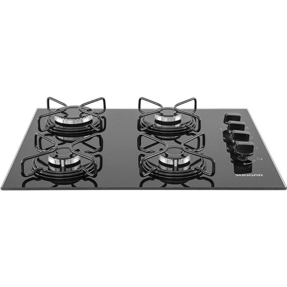 Fogão De Mesa Cooktop 4 Bocas Vidro Preto à Gás Fg4004avp Bivolt - 1