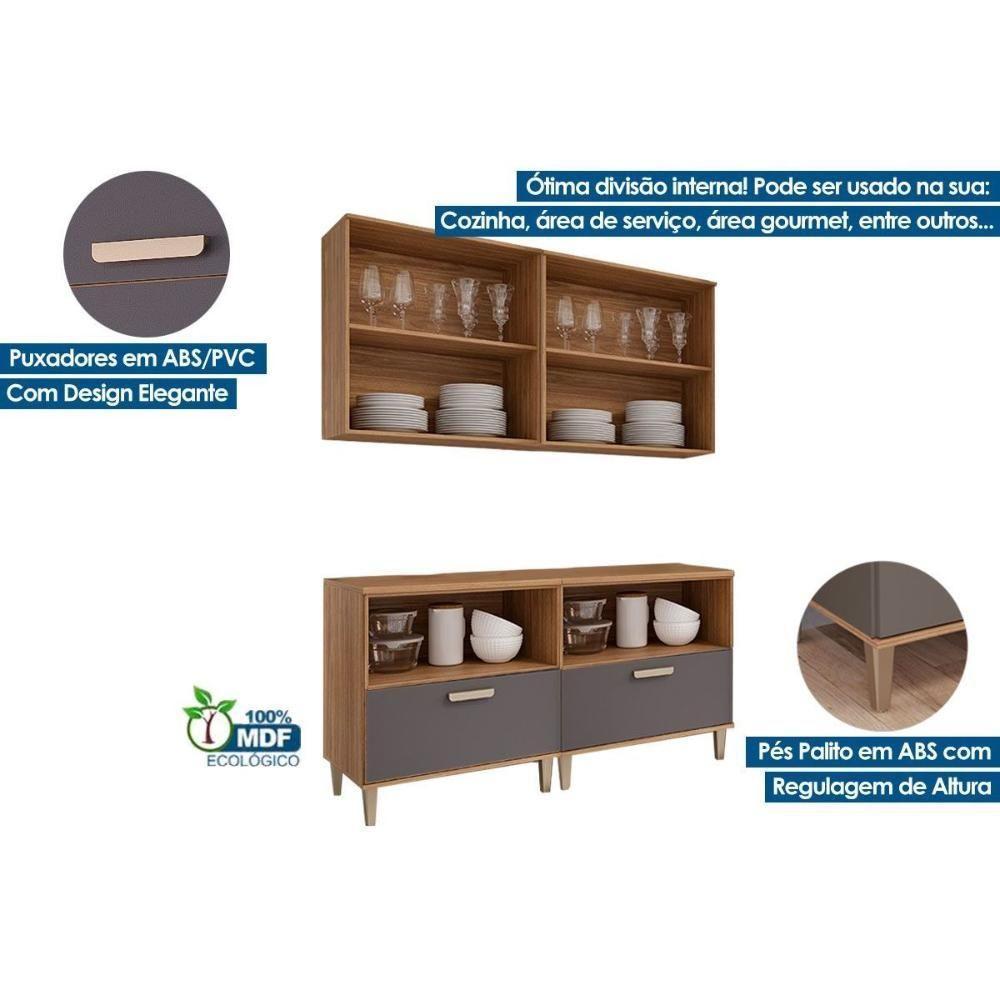 Cozinha Modulada Mgm Bella 4 Peças S- Portas (2aéreo+2balcões) 160cm Freijo-titanium-mgm - 3