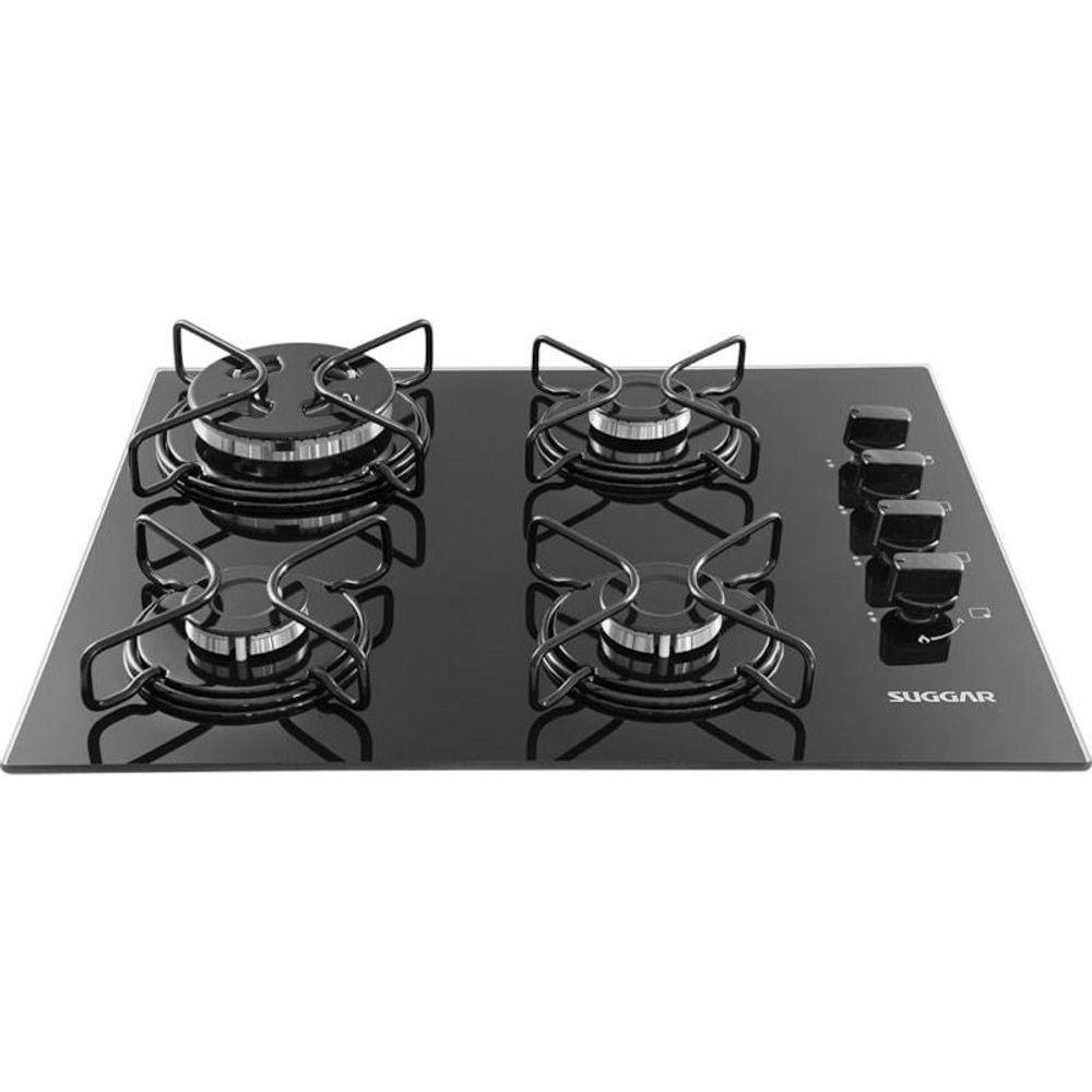 Fogão De Mesa Cooktop 4 Bocas Vidro Preto à Gás Fg4304avp Bivolt - 1