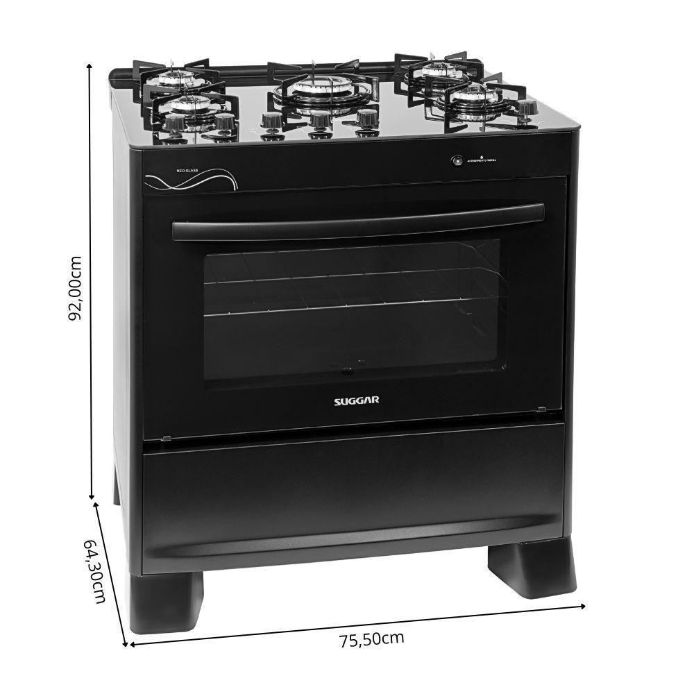 Fogão 5 Bocas Suggar Mesa De Vidro Automático Neo Glass Preto Bivolt - 6