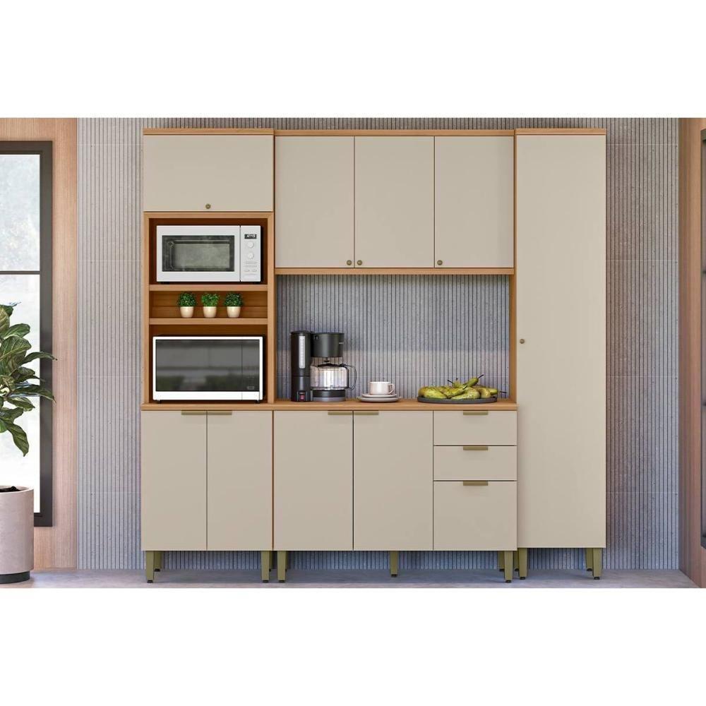 Cozinha Modulada Completa Selene 4 Peças (2aéreos+1paneleiro+1torrequente) Cp09 Jequitiba-off White Fosco - Linea Brasil - 1