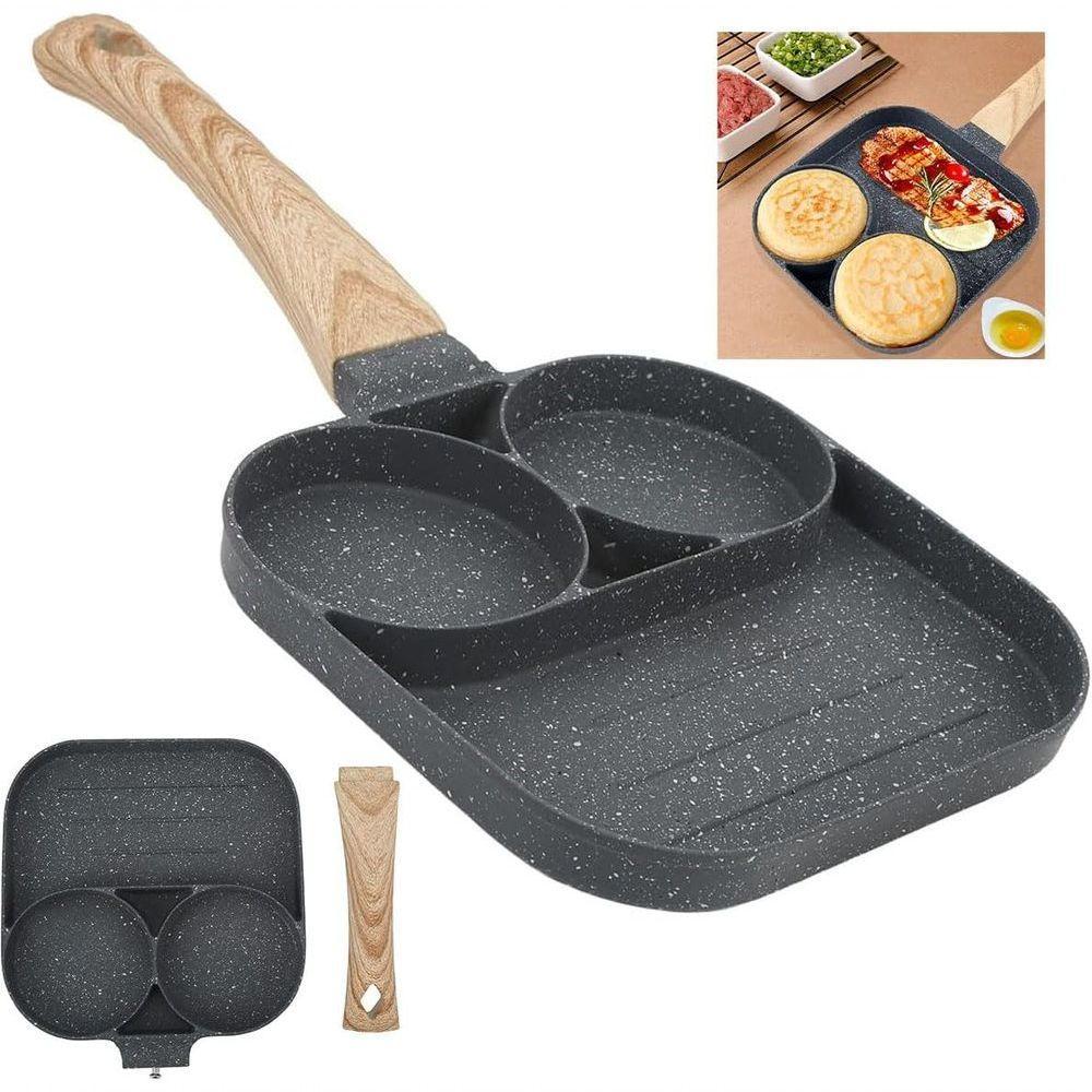 Frigideira 3 Em 1 Antiaderente P- Ovo, Bacon, Hambúrguer, Omelete E Panqueca Multifuncional - 1