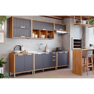 Cozinha Completa Estela 6 Peças (3aéreos+3balcões) C6p127 Cinamomo-titanium - Mgm