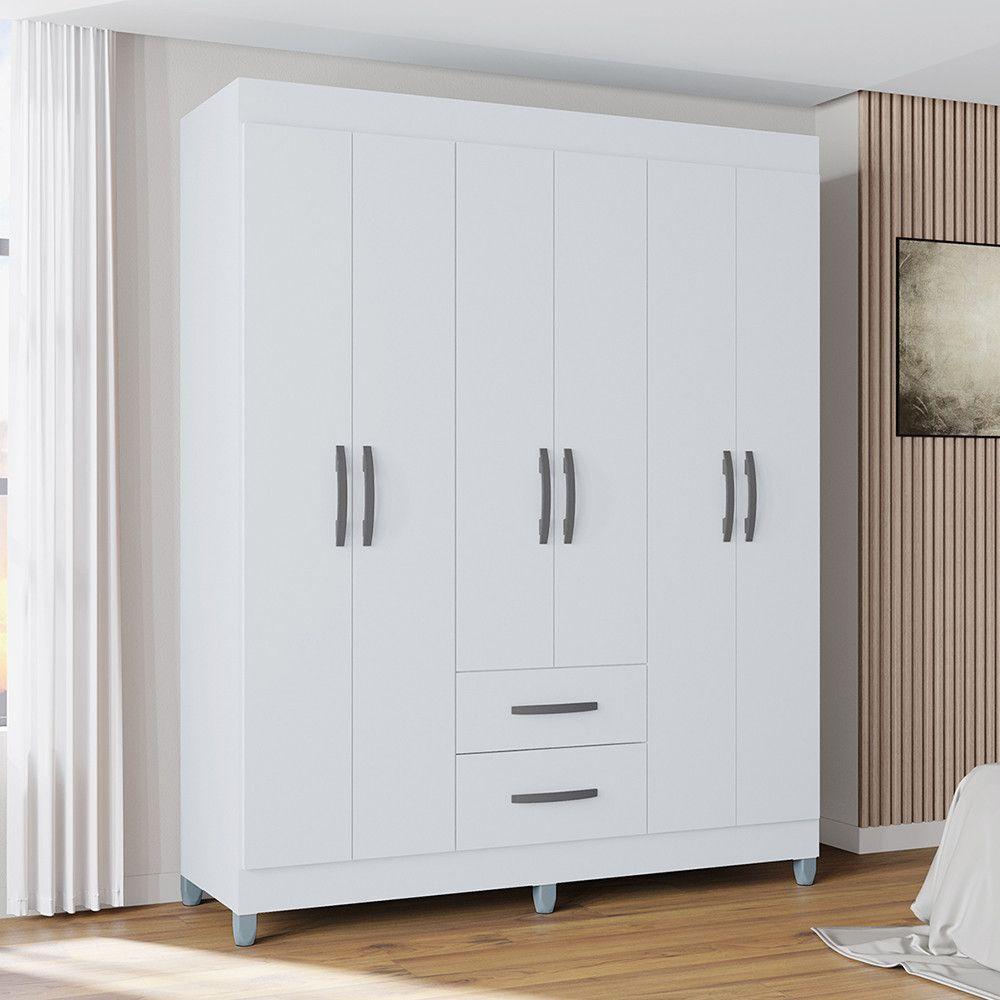 Guarda Roupa Casal Com 6 Portas E 2 Gavetas Atenas Poquema Branco - 1