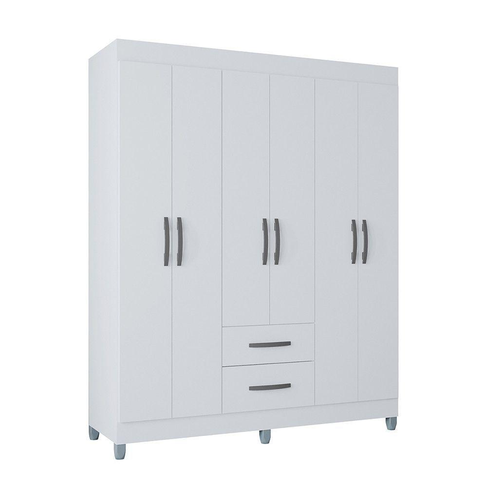 Guarda Roupa Casal Com 6 Portas E 2 Gavetas Atenas Poquema Branco - 2