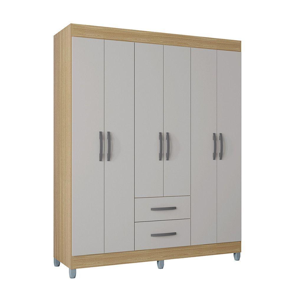 Guarda Roupa Casal Com 6 Portas E 2 Gavetas Atenas Poquema Damasco-off White - 2