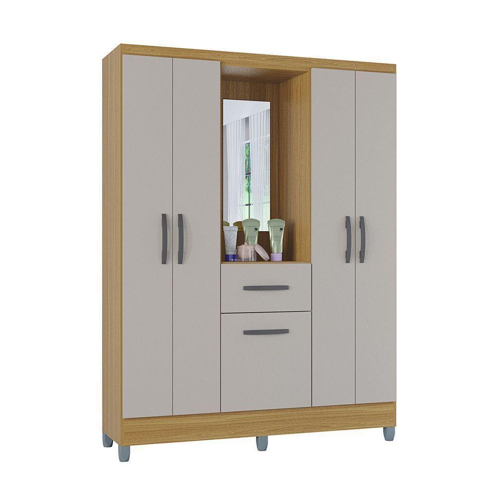Guarda Roupa Casal Com 5 Portas 1 Gaveta Atlas Poquema Damasco-off White - 2