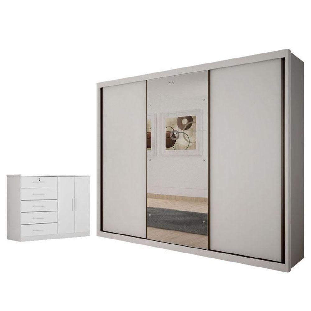 Guarda Roupa Casal Palazzo Com Espelho E Cômoda Seul Neve - Novo Horizonte - 1