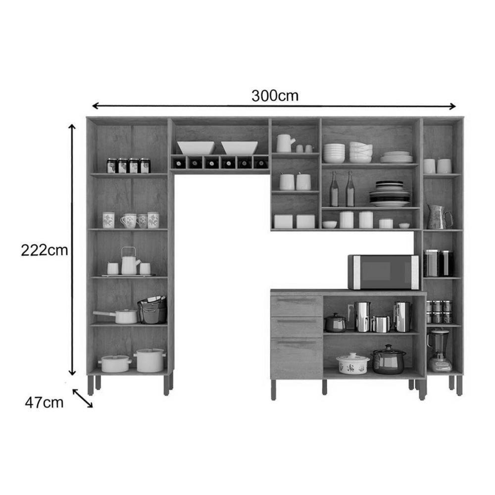 Cozinha Modulada Ronipa Nápoli Prime 5 Peças (2aéreos+1balcão+2paneleiros) C5p04 Amendoa-grafite-ronipa - 5