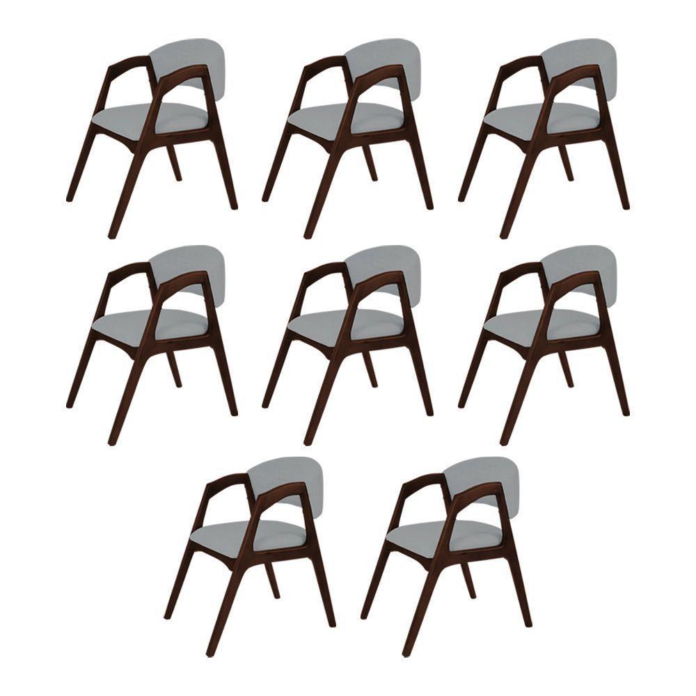 Conjunto Com 8 Cadeiras De Jantar Gabriela Em Madeira E Mdf Castanho Linho Cinza - 1