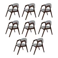 Conjunto Com 8 Cadeiras De Jantar Gabriela Em Madeira E Mdf Castanho Linho Cinza - 1