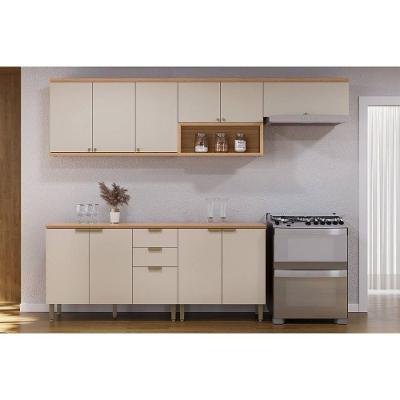Cozinha Modulada Completa Selene 5 Peças (3aéreos+2balcões) Cp07 Jequitiba-off White Fosco - Linea Brasil
