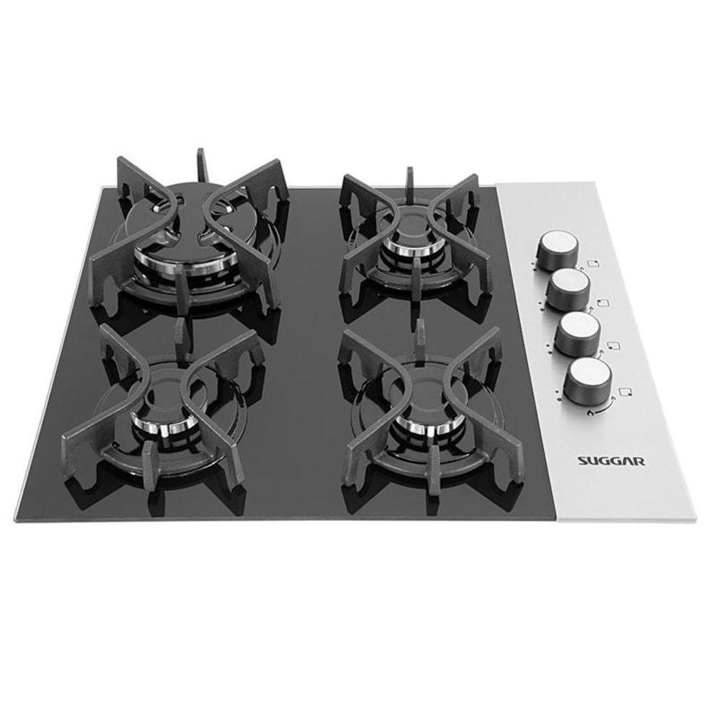 Cooktop 4 Bocas Ferro Fundido Preto Com Inox à Gás Suggar Bivolt - 1