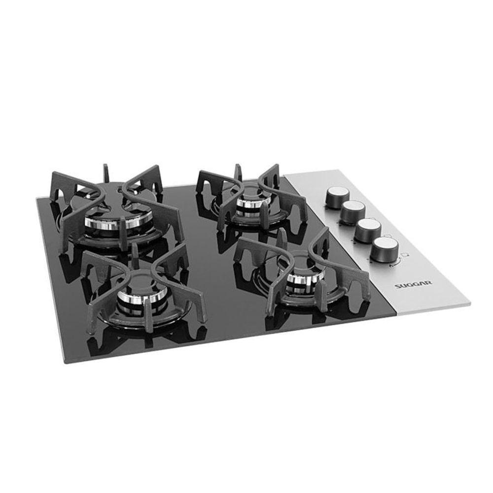 Cooktop 4 Bocas Ferro Fundido Preto Com Inox à Gás Suggar Bivolt - 3