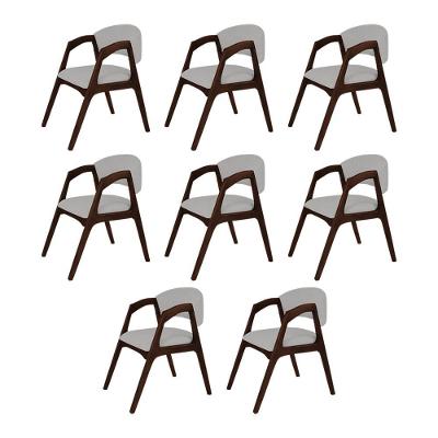 Conjunto Com 8 Cadeiras De Jantar Gabriela Em Madeira E Mdf Castanho Linho Cinza Prata
