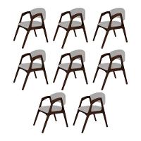 Conjunto Com 8 Cadeiras De Jantar Gabriela Em Madeira E Mdf Castanho Linho Cinza Prata - 1