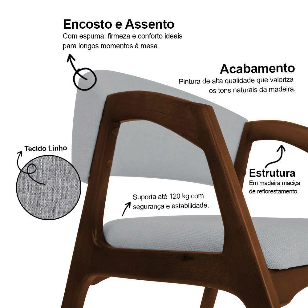 Conjunto Com 8 Cadeiras De Jantar Gabriela Em Madeira E Mdf Mel Linho Cinza - 3