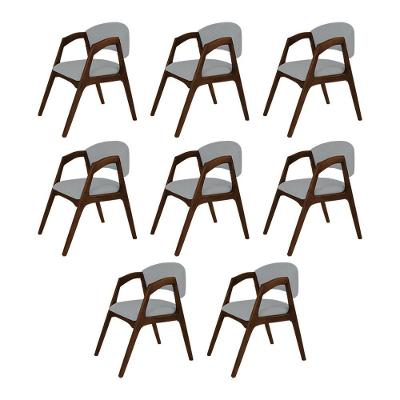 Conjunto Com 8 Cadeiras De Jantar Gabriela Em Madeira E Mdf Mel Linho Cinza