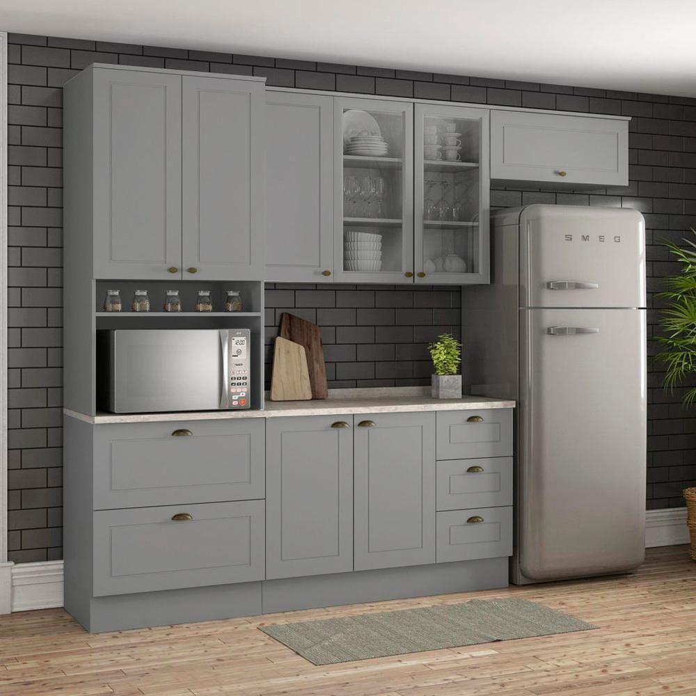Cozinha Modulada 5 Pecas 272 Cm Ce171 Americana Cinza Calcare Henn Cinza Calcare - 2