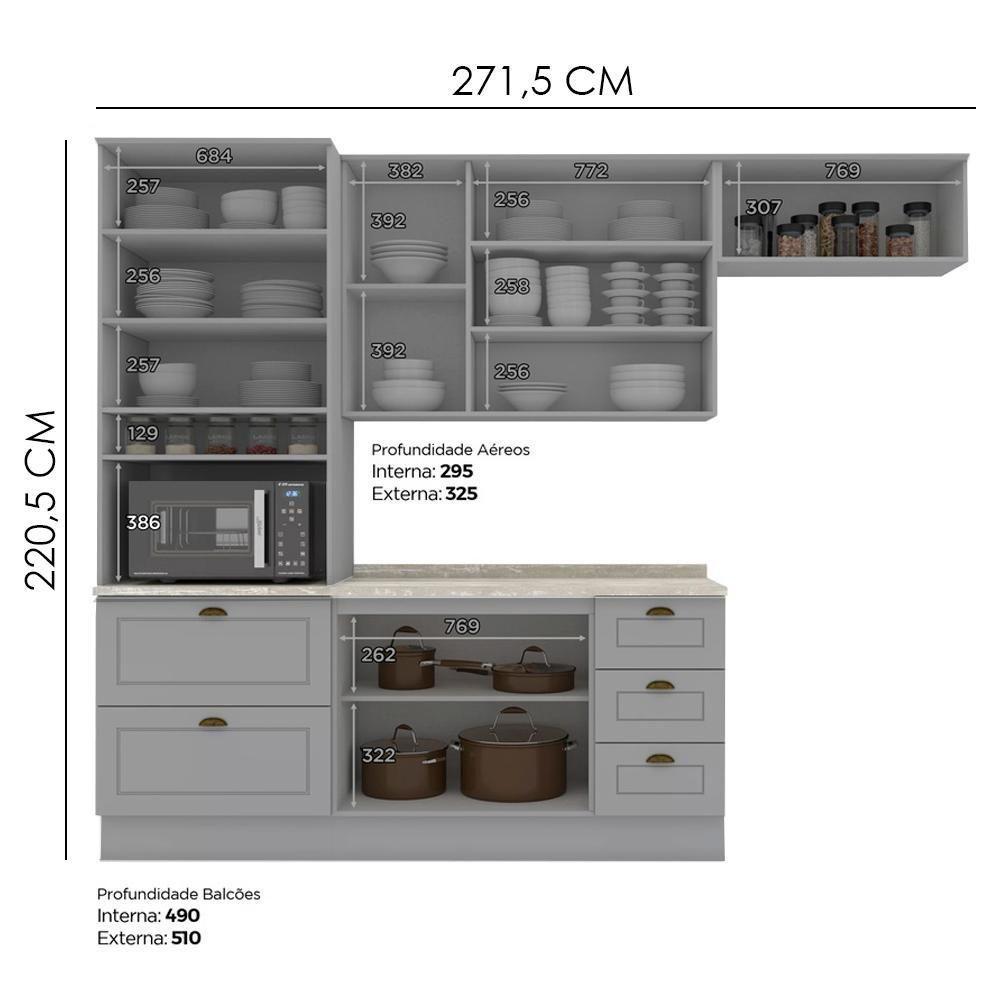 Cozinha Modulada 5 Pecas 272 Cm Ce171 Americana Cinza Calcare Henn Cinza Calcare - 4