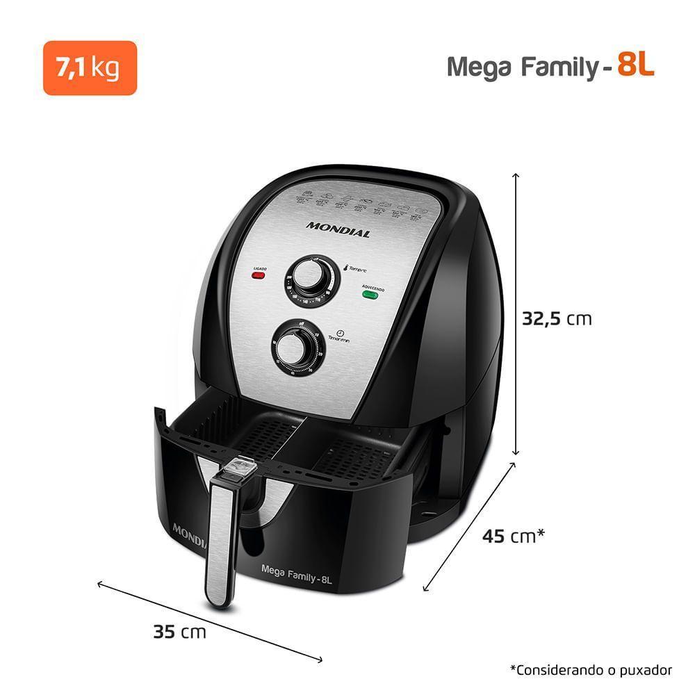 Fritadeira Sem Óleo Air Fryer 8L Mondial Preto/Inox 1900W AFD-80-BI 220V - 7