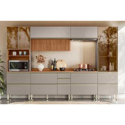 Cozinha Completa Proença 6 Peças (2aéreos+2balcões+1paneleiro+1cristaleira) C6p105 Nogueira Touch-nude Prime - Demóbile