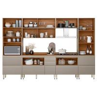 Cozinha Completa Proença 6 Peças (2aéreos+2balcões+1paneleiro+1cristaleira) C6p105 Nogueira Touch-nude Prime - Demóbile