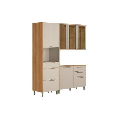 Cozinha Modulada Completa Atena 3 Peças (1balcão+1aéreo+1paneleiro) Cp27 Jequitiba-off White Fosco - Linea Brasil