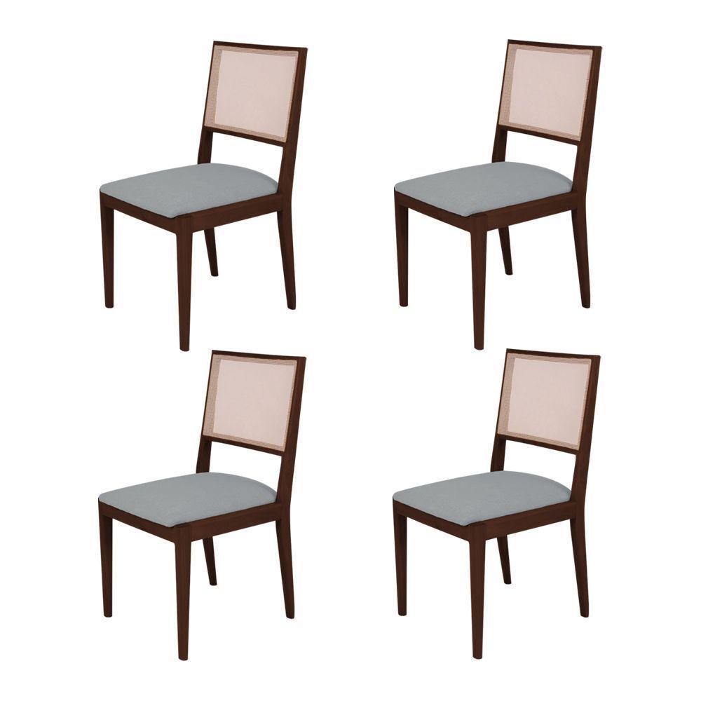 Conjunto Com 4 Cadeiras De Jantar Estofada Suellen Em Madeira E Mdf Castanho Linho Cinza - 1