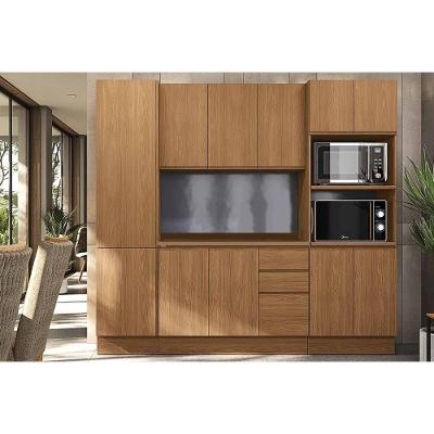 Cozinha Completa Ciela 4 Portas 3 Gavetas MDF 120cm Amadeirado com Balcão e Aéreo