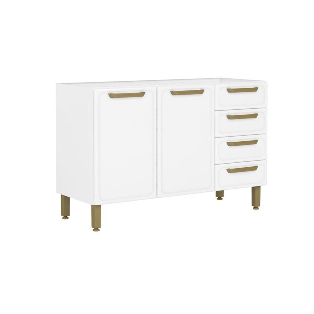 Gabinete De Cozinha Modulado Bella C- 2 Portas E 4 Gavetas S- Tampo 120cm Branco - Bertolini - 1
