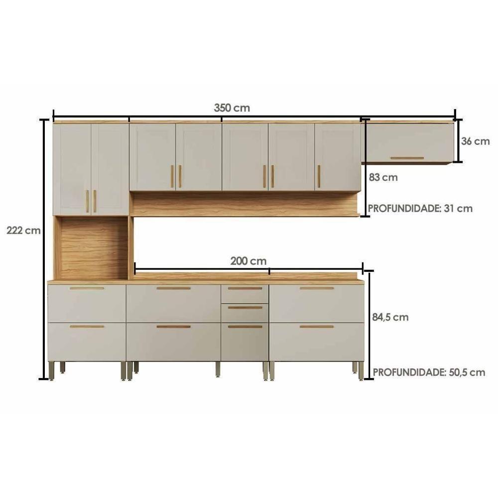 Cozinha Completa Riesling 6 Peças (3aéreos+2balcões+1paneleiro) C6p110 Amendoa-off White - Ronipa - 2
