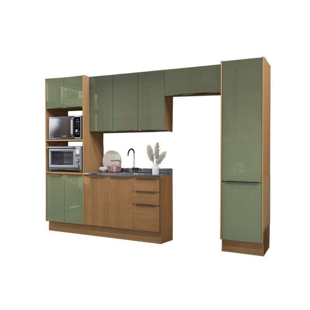 Cozinha Completa Vibra 5 Peças (2aéreos+1balcão+1paneleiro+1torrequente) C5p159 Canela-verde Pistache Lacca - Kappesberg - 4