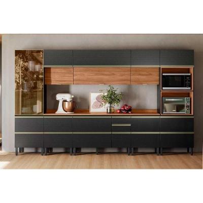 Cozinha Completa Proença 8 Peças (3aéreos+3balcões+1torrequente+1cristaleira) C8p71 Nogueira-carbono Prime Tx - Demóbile