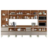 Cozinha Completa Proença 8 Peças (3aéreos+3balcões+1torrequente+1cristaleira) C8p71 Nogueira-carbono Prime Tx - Demóbile