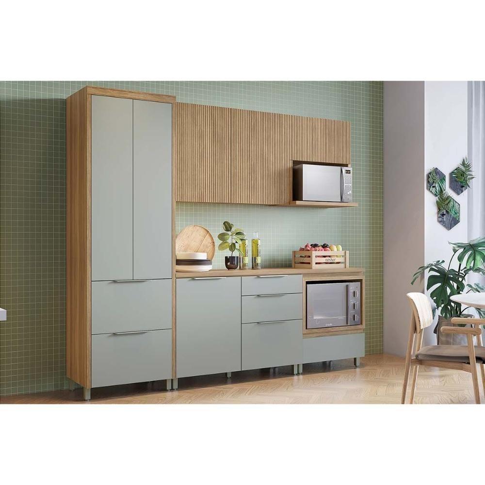 Cozinha Modulada Nesher Rainha E Marquesa 5 Peças (2aéreos+2balcões+1paneleiro) C5p111 Nature-verde-nesher - 1