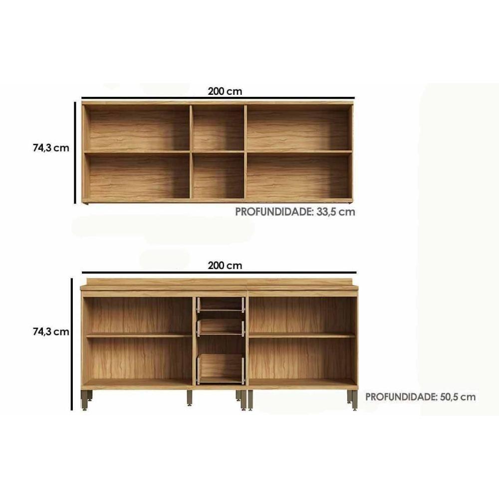 Cozinha Completa Sauvignon 4 Peças (2aéreos+2balcões) C4p245 Amendoa-grafite - Ronipa - 2