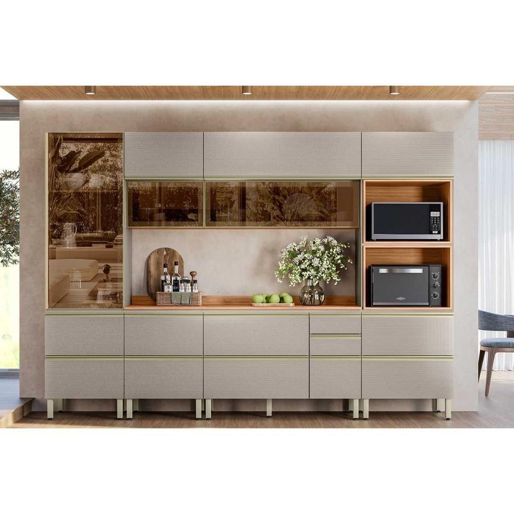 Cozinha Completa Proença 6 Peças (2aéreos+2balcões+1torrequente+1cristaleira) C6p95 Nogueira Touch-nude Prime - Demóbile - 1