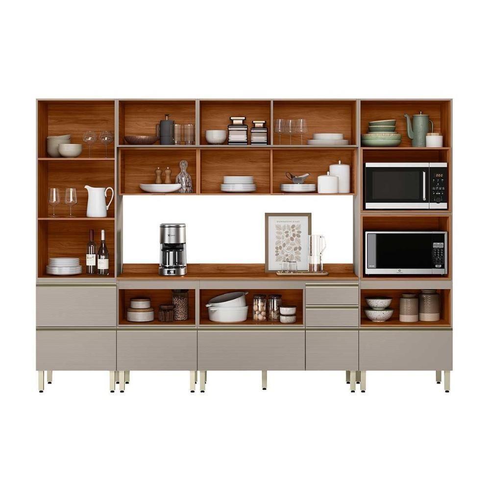 Cozinha Completa Proença 6 Peças (2aéreos+2balcões+1torrequente+1cristaleira) C6p95 Nogueira Touch-nude Prime - Demóbile - 4