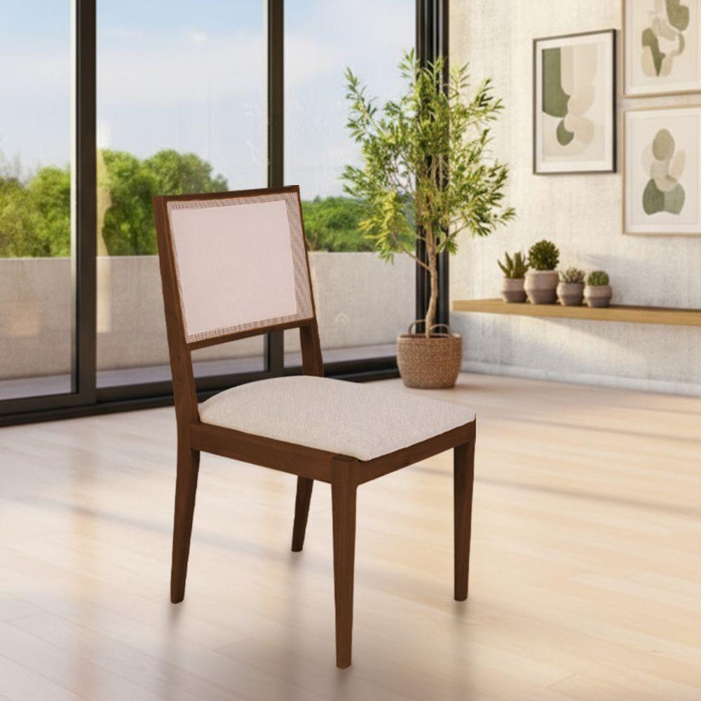 Conjunto Com 6 Cadeiras De Jantar Suellen Em Madeira E Mdf Mel Linho Bege - 2