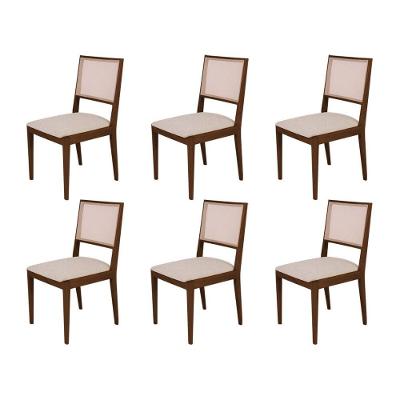Conjunto Com 6 Cadeiras De Jantar Suellen Em Madeira E Mdf Mel Linho Bege