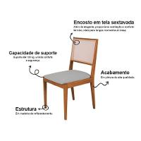 Conjunto Com 8 Cadeiras De Jantar Estofada Suellen Cerejeira Linho Cinza Prata - 3