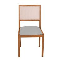 Conjunto Com 8 Cadeiras De Jantar Estofada Suellen Cerejeira Linho Cinza Prata - 5